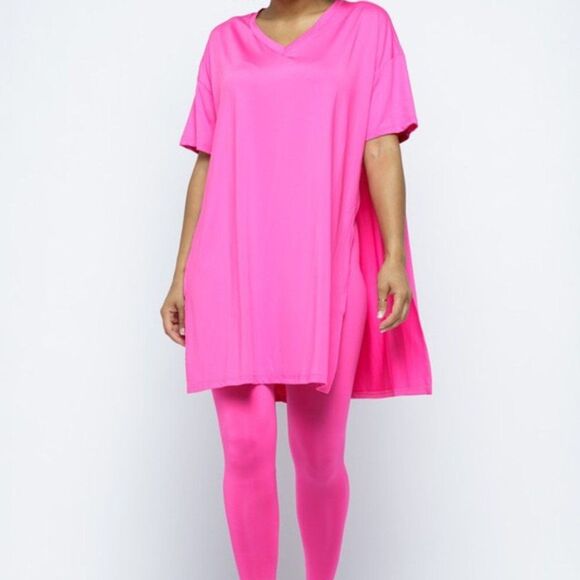 💝PREOWN DAISY 2Pc Cozycore Loungewear Medium Skinny Leggings Match Slit T-Shirt - Picture 1 of 12